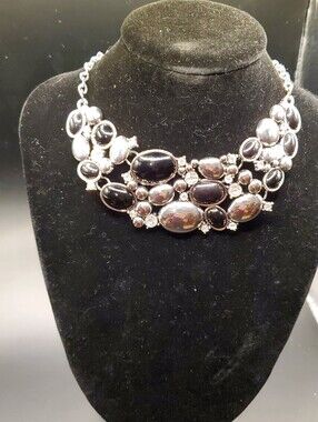 New Smokey Grey Crystal Mesh Chain Fringe Statement Bib Necklace